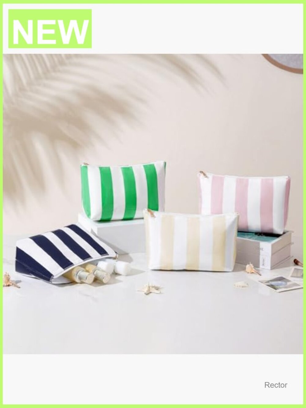 Large PVC Waterproof Striped Makeup Bag, Clear Coated Cosmetic Travel Organizer - Picture 6 of 6